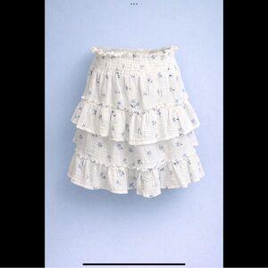 Double Gauze Cotton Ruffle Mini Skirt Cottagecore Boho Floral Smocked Waist